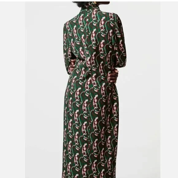 NWT Blogger Fav ZARA Retro PRINTED MIDI DRESS GREEN Sz M - Picture 6 of 12